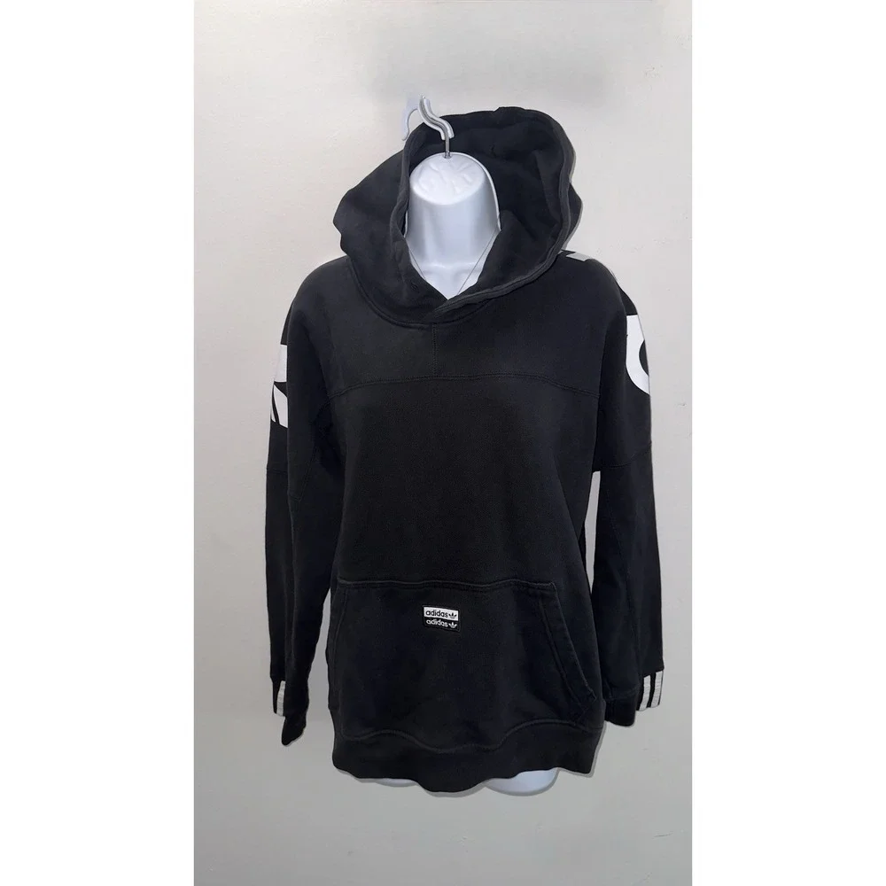 Adidas Originals Mens Hoodie Black White Big Logo Trefoil Pullover Small S